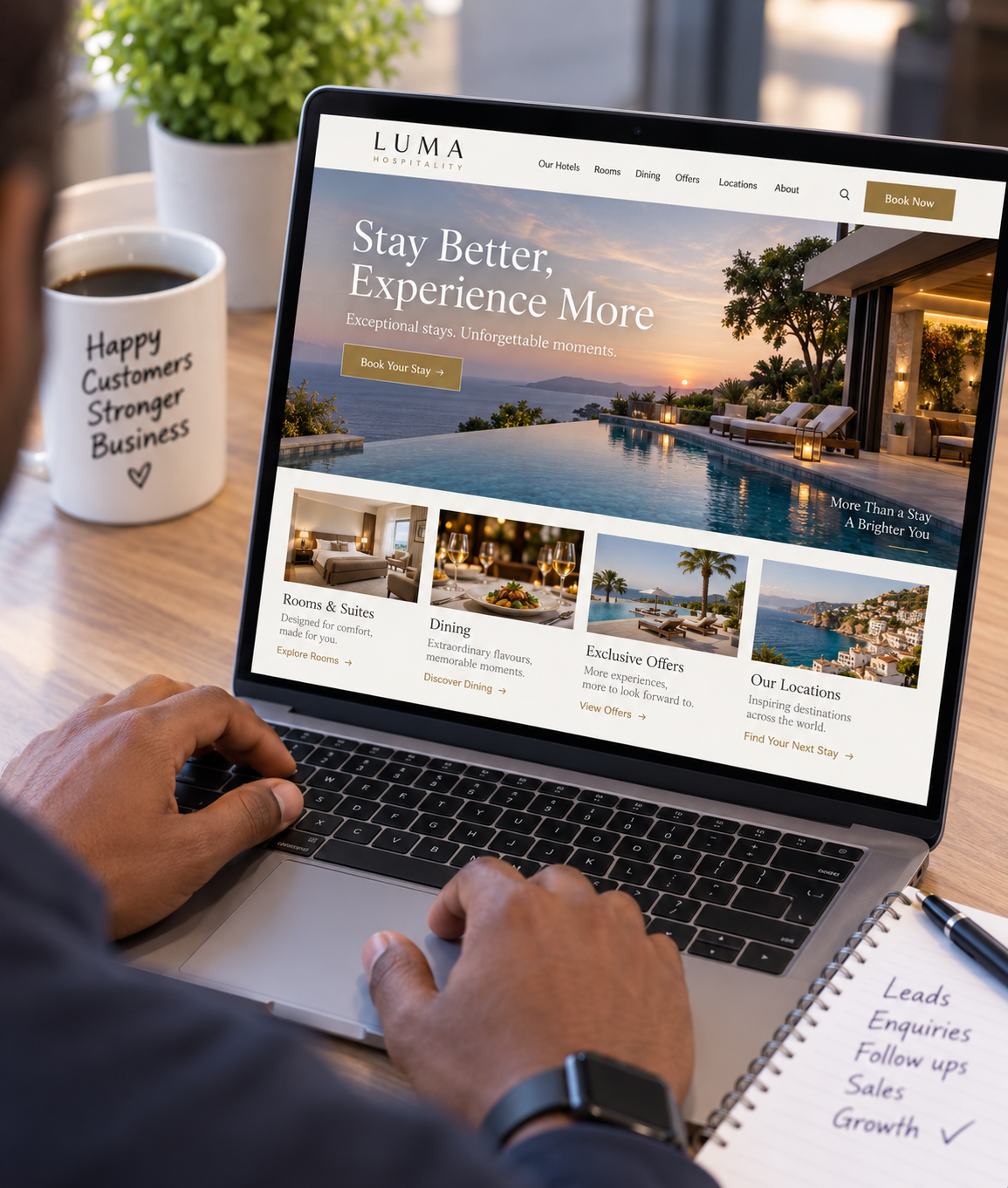 Photo: landing page on a laptop screen